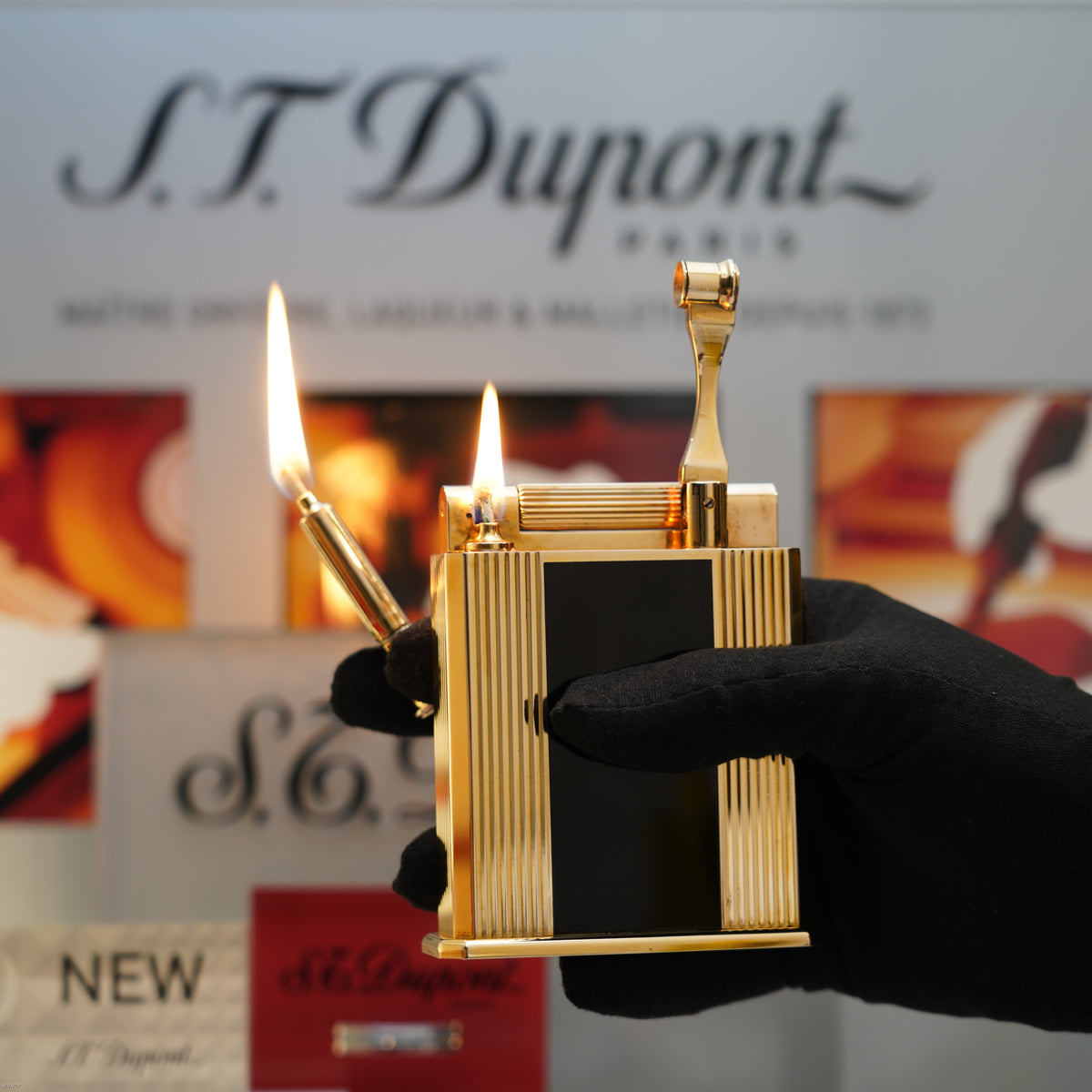 Vintage 1940 S.T. Dupont Jeroboam 18K Gold Finish & Black Lacquer Table Lighter – Benzine Fuel – Rare Collector’s Piece