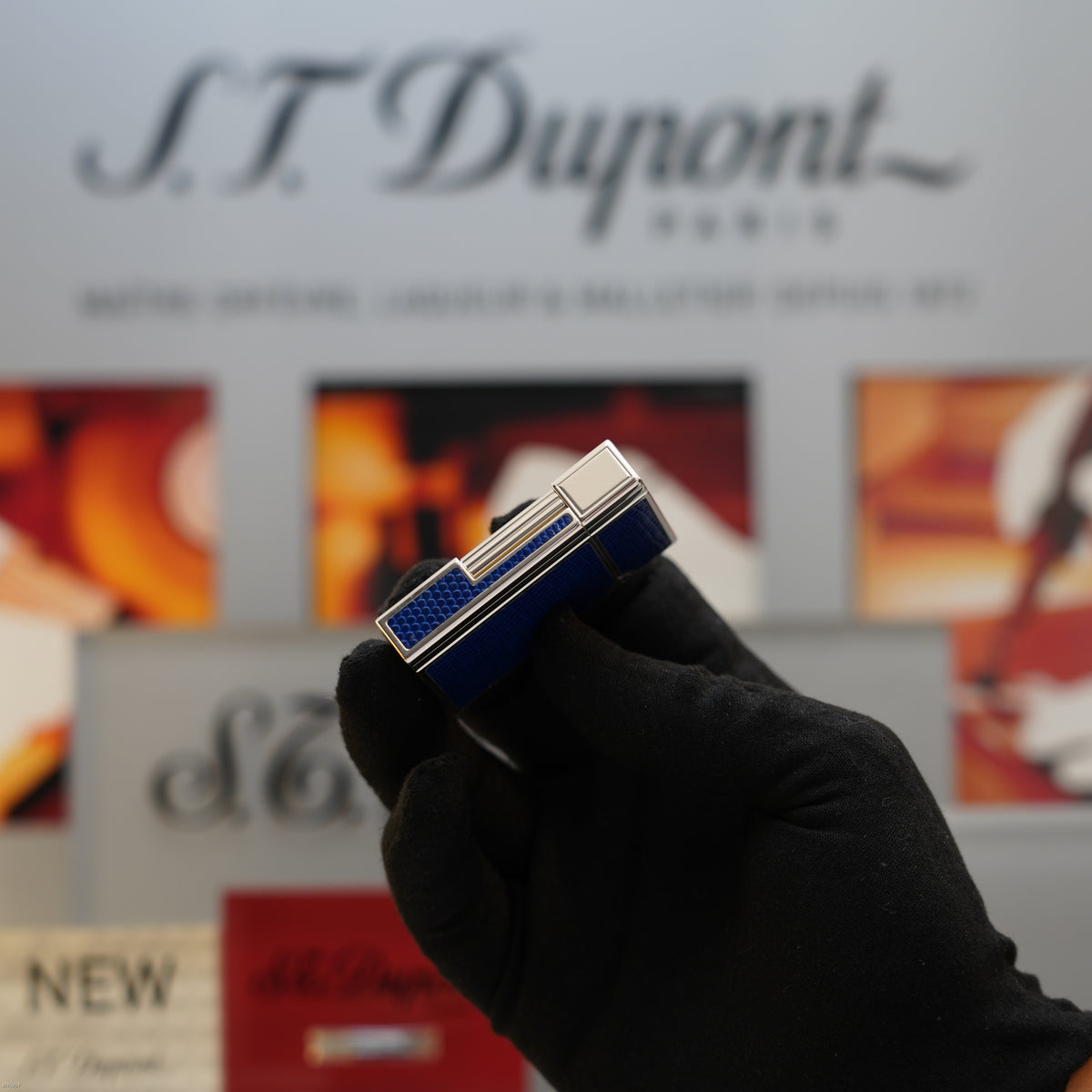 Vintage 1993 S.T. Dupont Gatsby Gainierie Lézard Blue Leather Silver Finish Ligne 2 Lighter – Rare Full Set