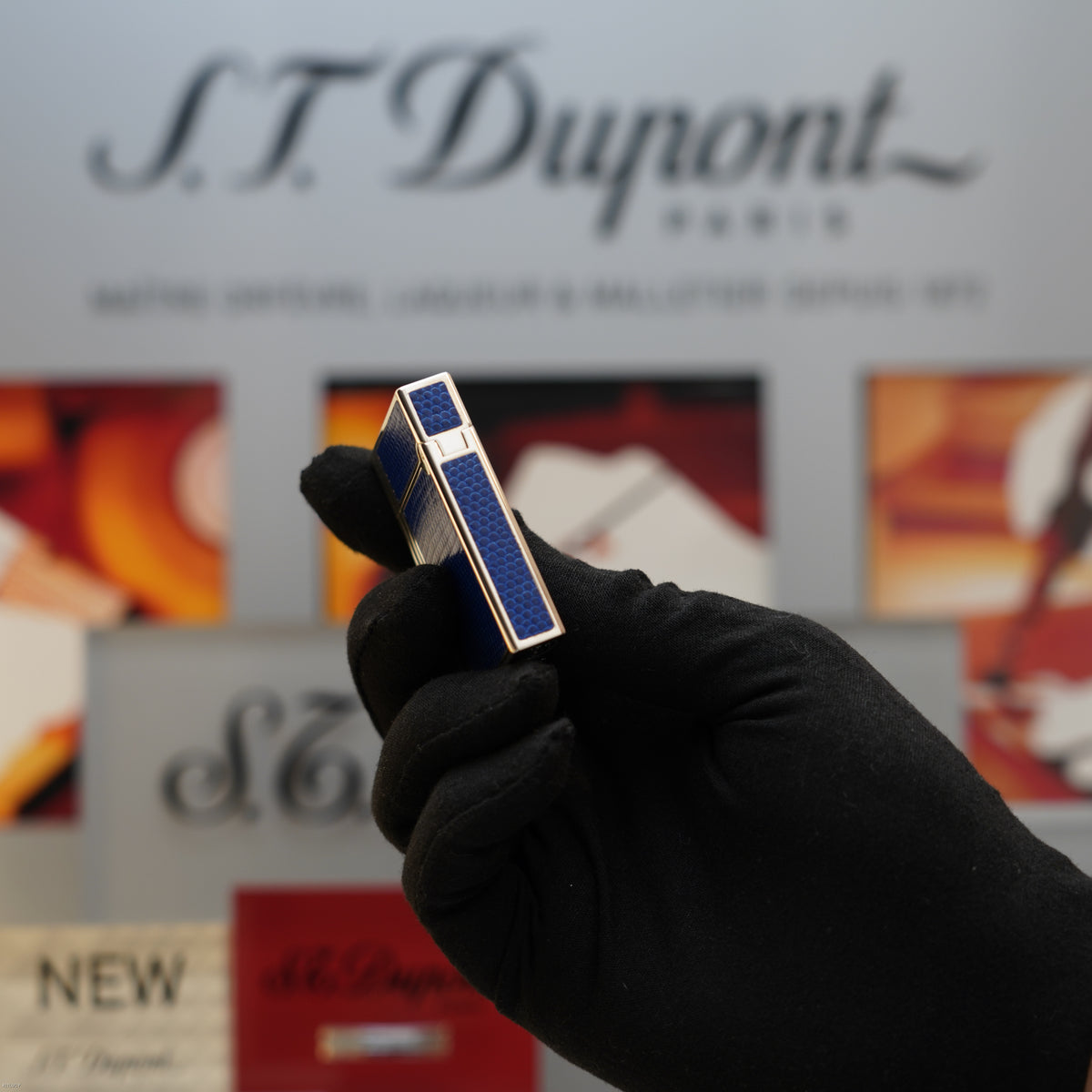 Vintage 1993 S.T. Dupont Gatsby Gainierie Lézard Blue Leather Silver Finish Ligne 2 Lighter – Rare Full Set