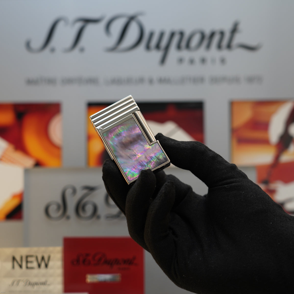 Vintage 1999 S.T. Dupont Limited Edition Mother-of-Pearl Heavy Platinum Ligne 2 Large Lighter – Full Set