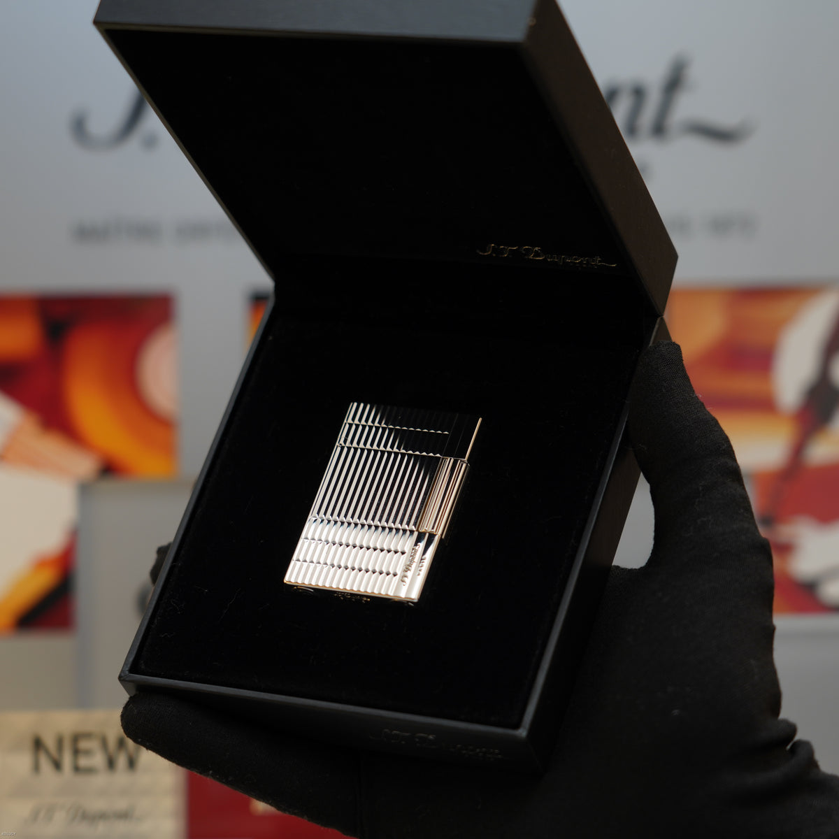 Vintage 1990 S.T. Dupont Gatsby Ligne 2 Medium Silver Plated Horizontal Line Lighter – Mint Full Set