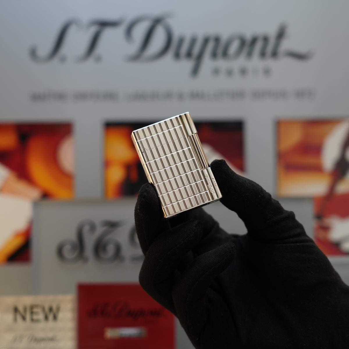 Vintage 1990 S.T. Dupont Gatsby Ligne 2 Medium Silver Plated Square Pattern Lighter – Mint Full Set