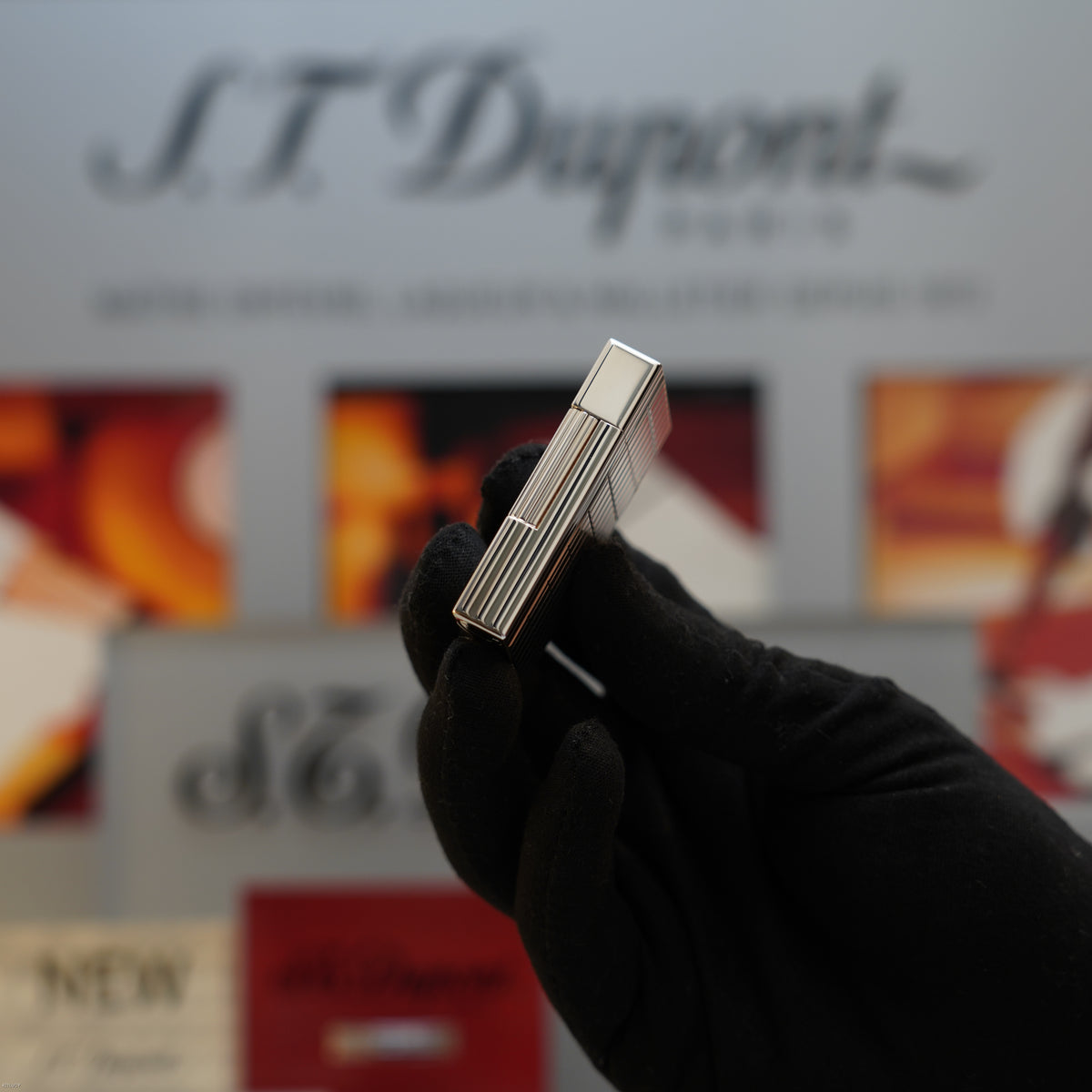 Vintage 1990 S.T. Dupont Gatsby Ligne 2 Medium Silver Plated Square Pattern Lighter – Mint Full Set