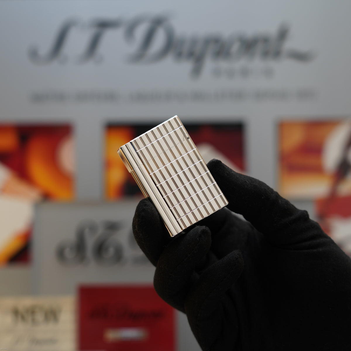 Vintage 1990 S.T. Dupont Gatsby Ligne 2 Medium Silver Plated Square Pattern Lighter – Mint Full Set