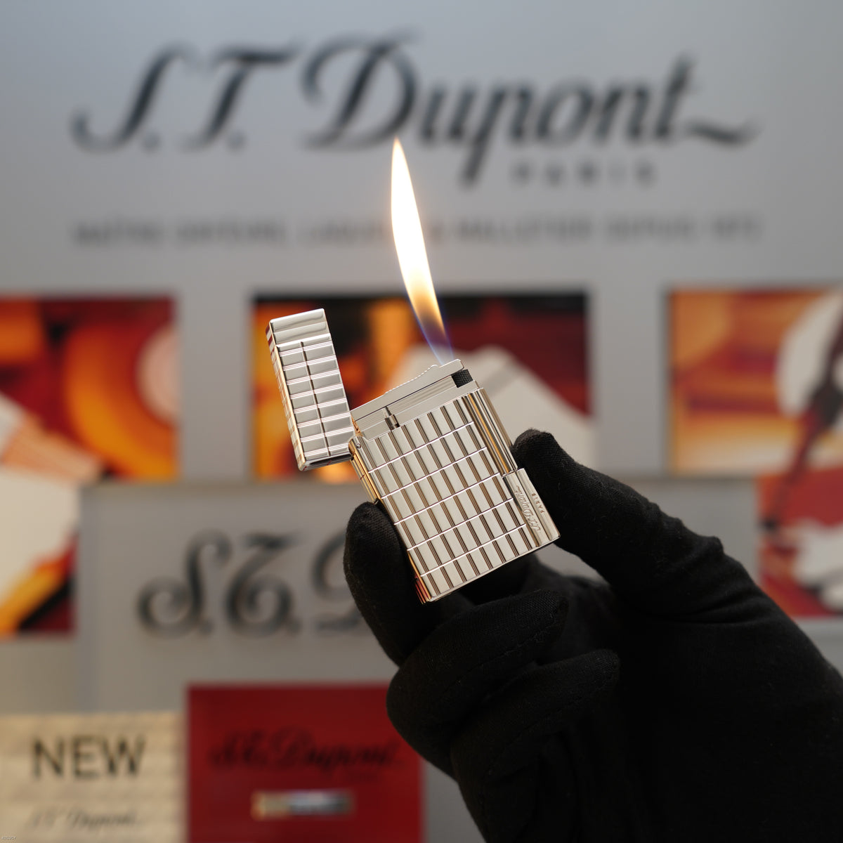 Vintage 1990 S.T. Dupont Gatsby Ligne 2 Medium Silver Plated Square Pattern Lighter – Mint Full Set