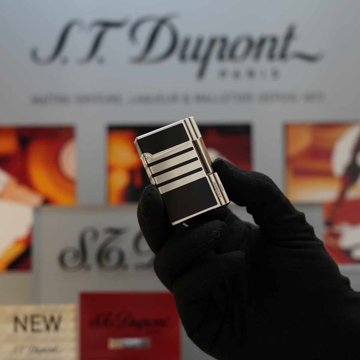 Vintage 1990 S.T. Dupont Gatsby Ligne 2 Medium Platinum Finish Black Chinese Lacquer Lighter – Full Set