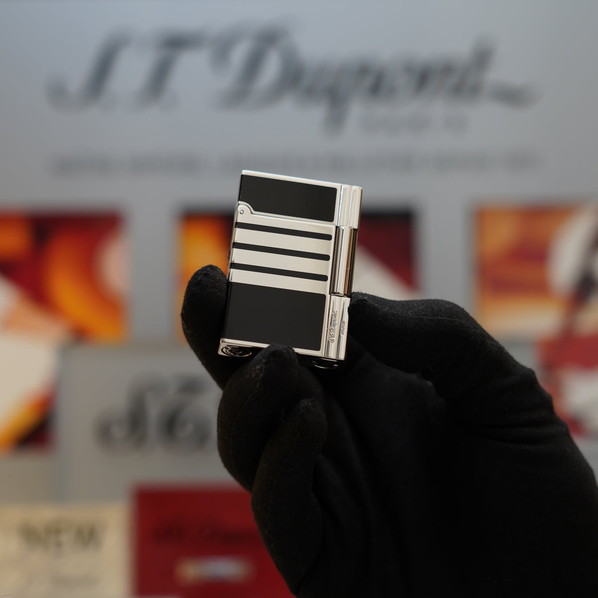 Vintage 1990 S.T. Dupont Gatsby Ligne 2 Medium Platinum Finish Black Chinese Lacquer Lighter – Full Set