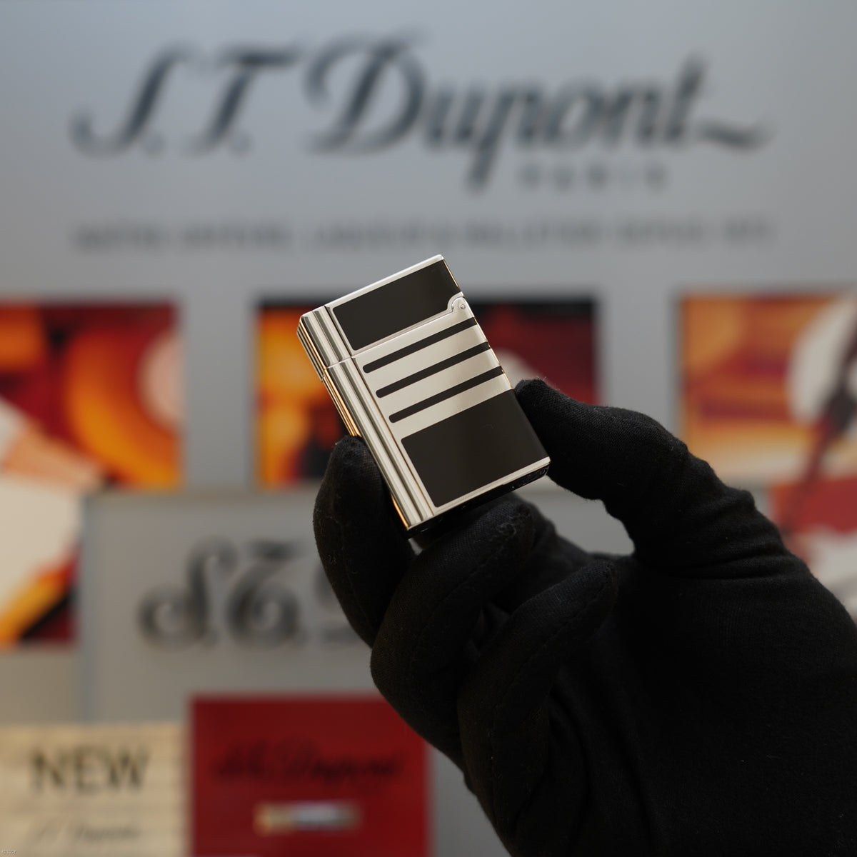 Vintage 1990 S.T. Dupont Gatsby Ligne 2 Medium Platinum Finish Black Chinese Lacquer Lighter – Full Set