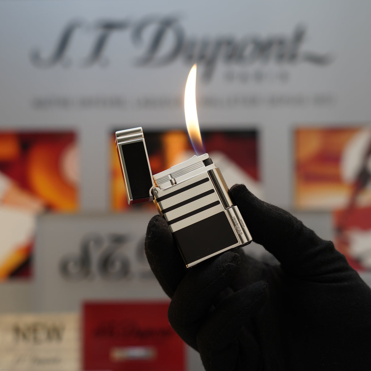 Vintage 1990 S.T. Dupont Gatsby Ligne 2 Medium Platinum Finish Black Chinese Lacquer Lighter – Full Set
