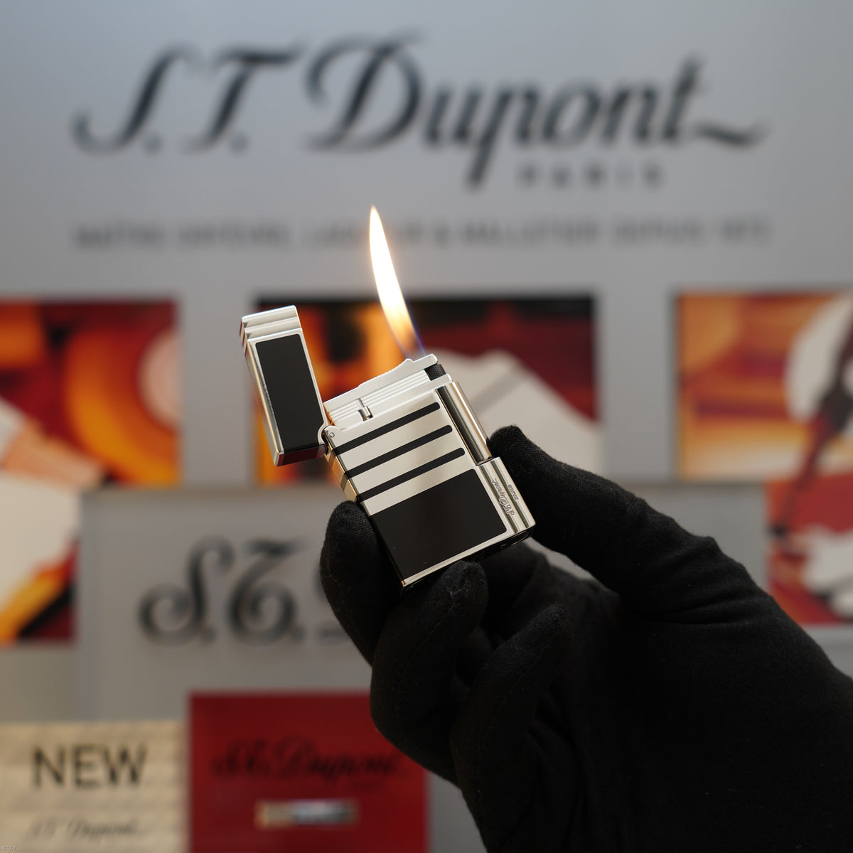 Vintage 1990 S.T. Dupont Gatsby Ligne 2 Medium Platinum Finish Black Chinese Lacquer Lighter – Full Set
