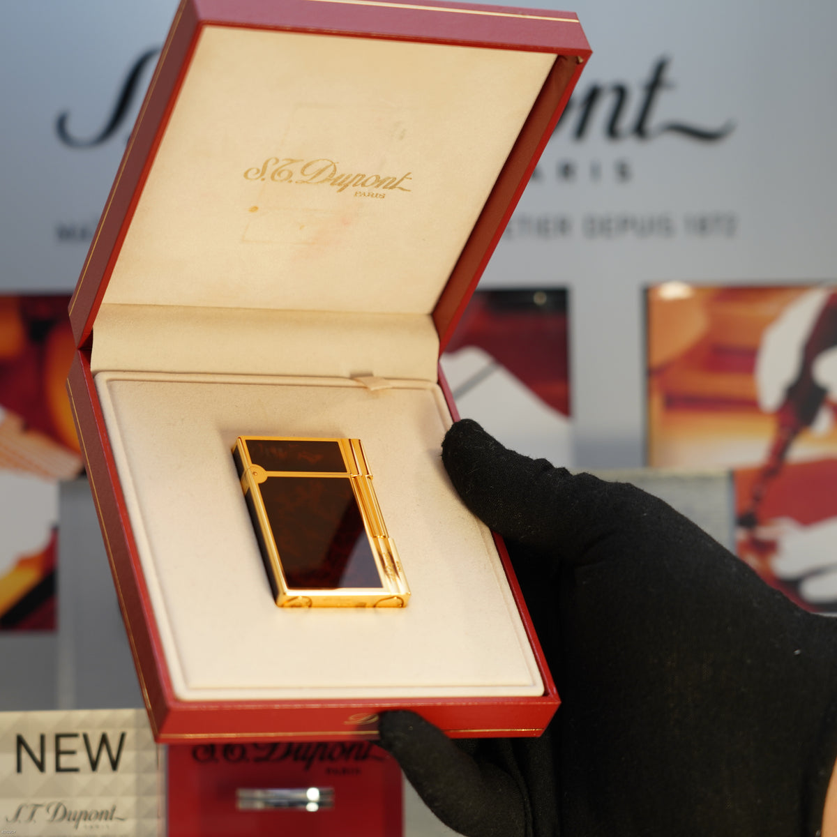 Vintage October 1990 S.T. Dupont Gatsby Tortoiseshell Lacquer Heavy Gold Finish Ligne 2 Medium Lighter – Rare Full Set