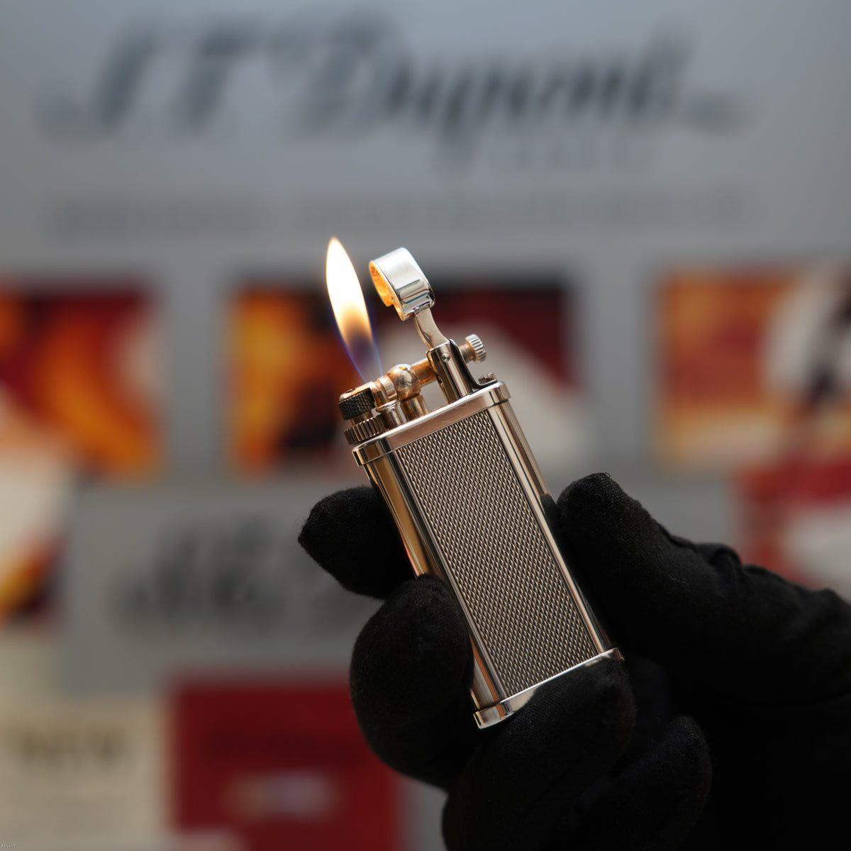 Vintage 1980 Dunhill Unique Large Barley Pattern Heavy Silver Finish Gas Lighter – Mint Full Set