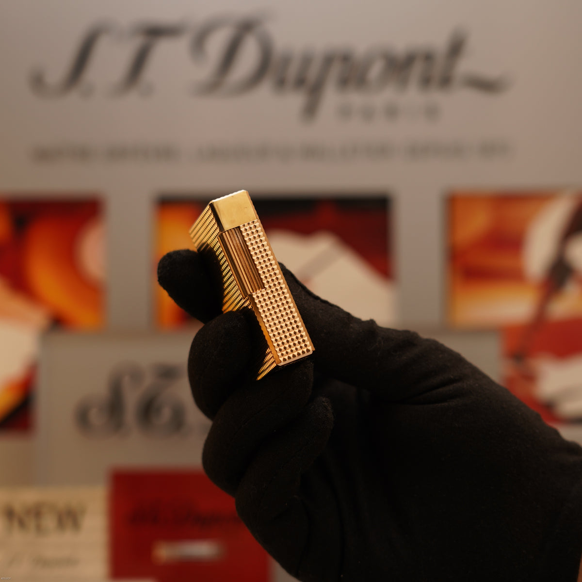 Vintage 1970 S.T. Dupont Ligne 1 Large Diamond Head 20 Micron Gold Plated Lighter – Full Set