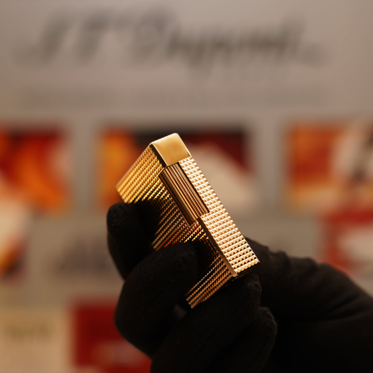 Vintage 1970 S.T. Dupont Ligne 1 Large Diamond Head 20 Micron Gold Plated Lighter – Full Set