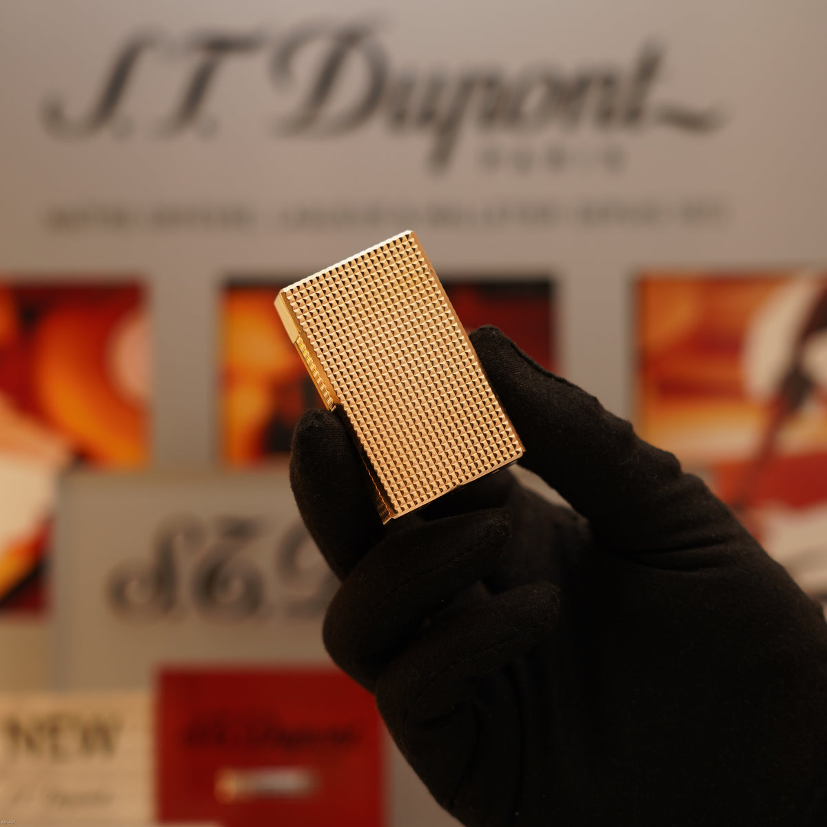 Vintage 1970 S.T. Dupont Ligne 1 Large Diamond Head 20 Micron Gold Plated Lighter – Full Set