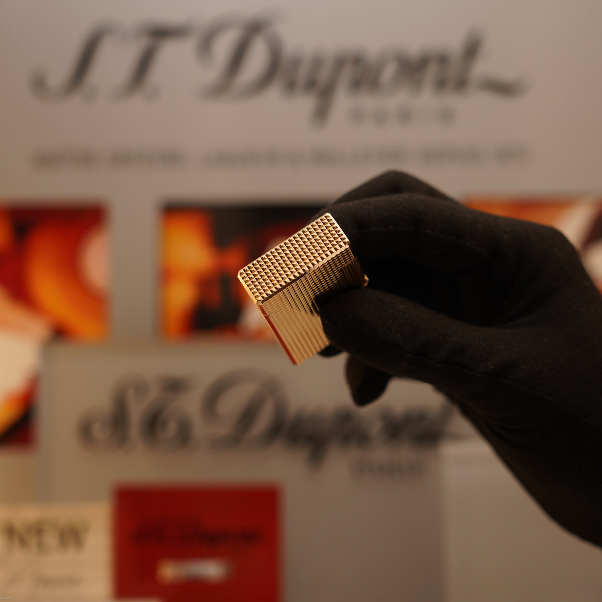 Vintage 1970 S.T. Dupont Ligne 1 Large Diamond Head 20 Micron Gold Plated Lighter – Full Set