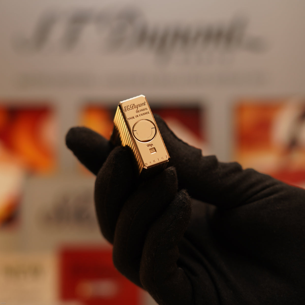 Vintage 1970 S.T. Dupont Ligne 1 Large Diamond Head 20 Micron Gold Plated Lighter – Full Set