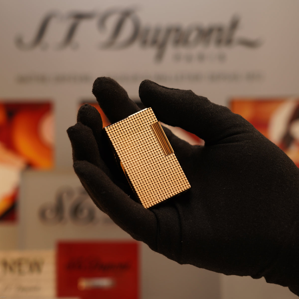 Vintage 1970 S.T. Dupont Ligne 1 Large Diamond Head 20 Micron Gold Plated Lighter – Full Set