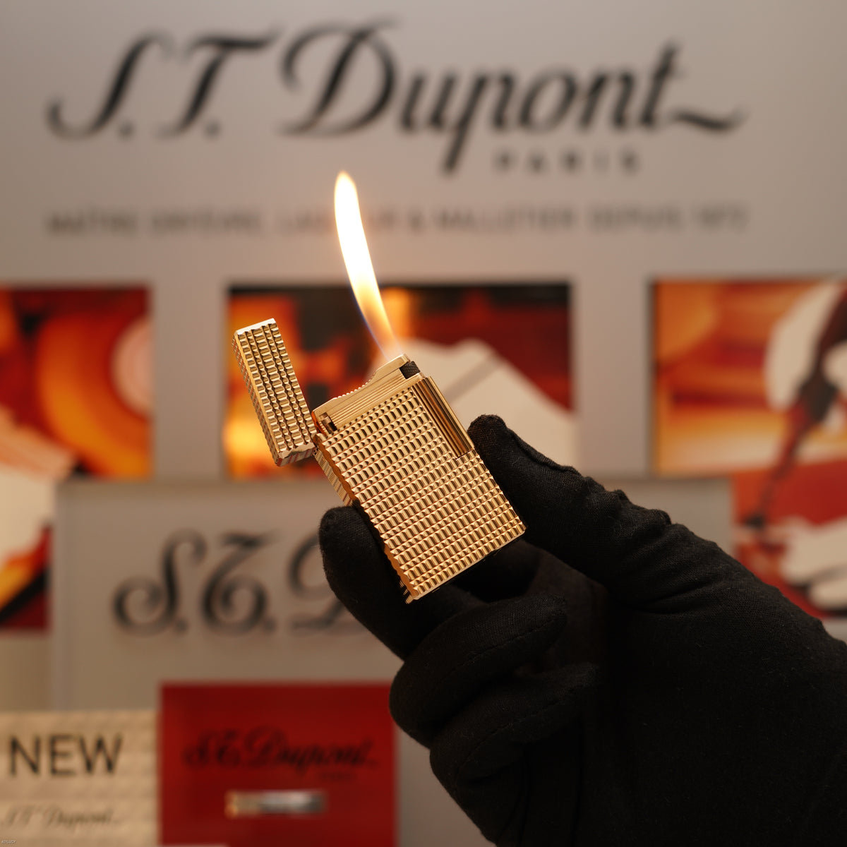 Vintage Late 1970s S.T. Dupont Large Ligne 1 Large 20 Micron Gold Plated Hermès Pattern Lighter – Full Set