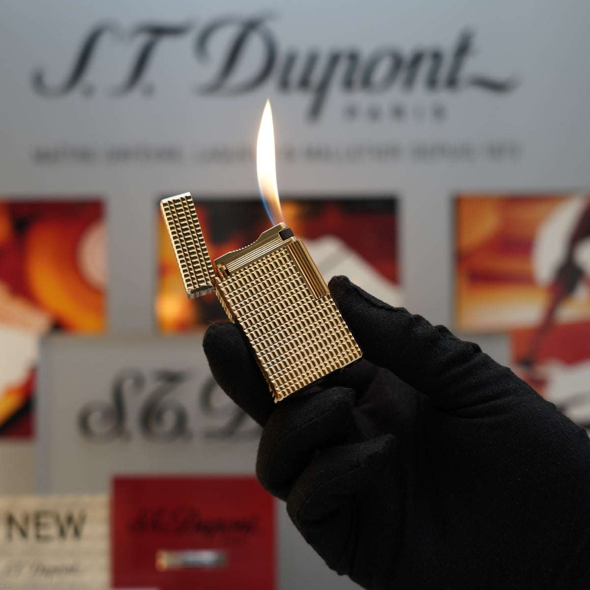 Vintage Late 1970s S.T. Dupont Large Ligne 1 Large 20 Micron Gold Plated Hermès Pattern Lighter – Full Set