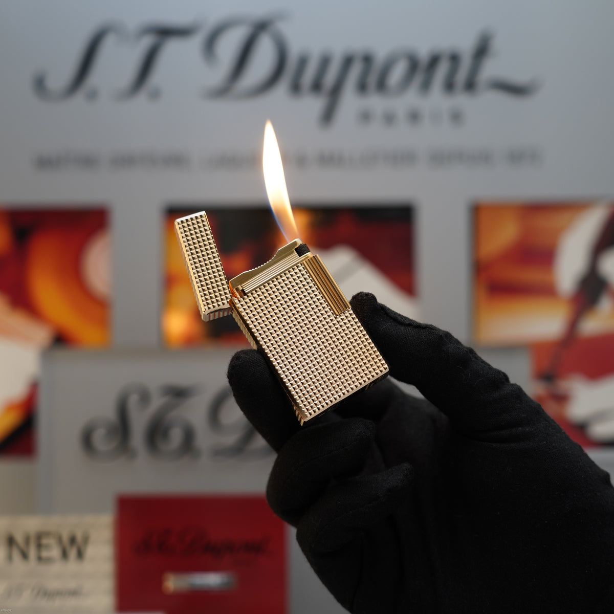 Vintage 1970 S.T. Dupont Ligne 1 Large Diamond Head 20 Micron Gold Plated Lighter – Full Set