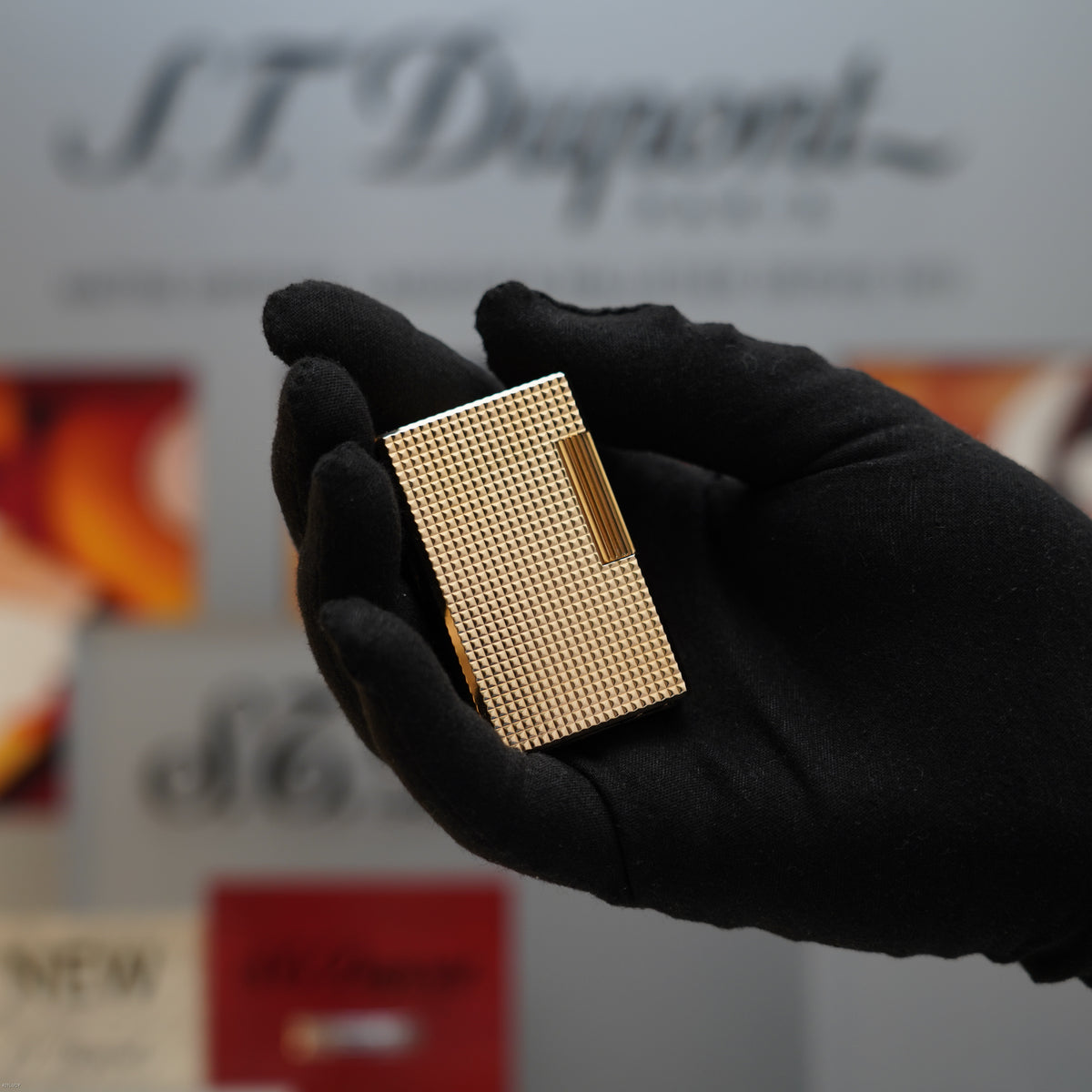 Vintage 1970 S.T. Dupont Ligne 1 Large Diamond Head 20 Micron Gold Plated Lighter – Full Set