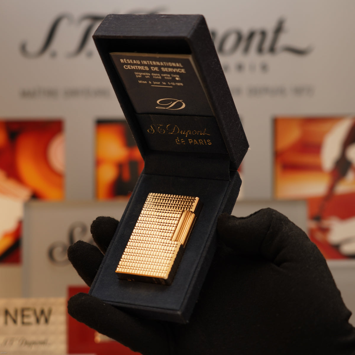 Vintage Late 1970s S.T. Dupont Large Ligne 1 Large 20 Micron Gold Plated Hermès Pattern Lighter – Full Set