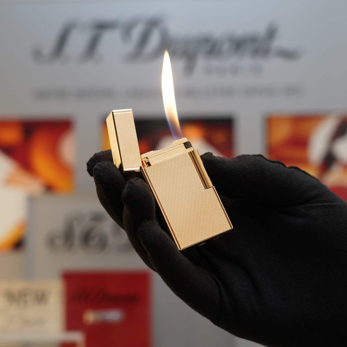 Vintage 1980 S.T. Dupont Ligne 1 Large 18K Gold Finish Barley Pattern Lighter – Mint Full Set