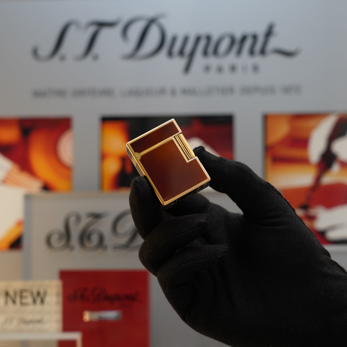 Vintage 1984 S.T. Dupont Ligne 1 Small Laque de Chine Brown Lacquer 20 Micron Gold Finish Lighter