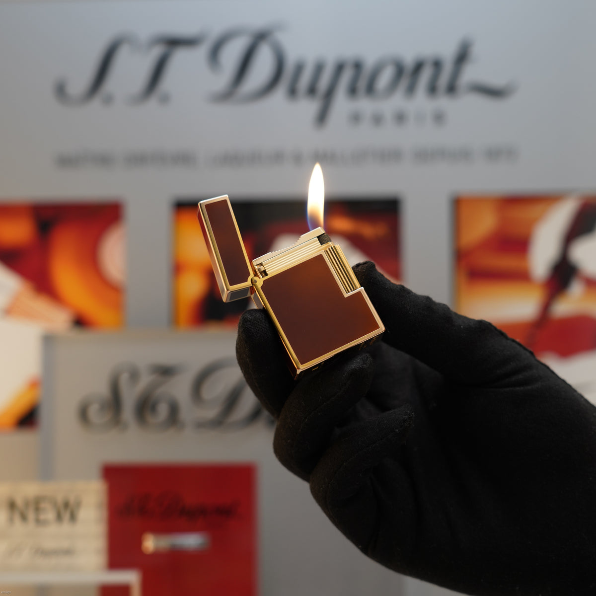 Vintage 1984 S.T. Dupont Ligne 1 Small Laque de Chine Brown Lacquer 20 Micron Gold Finish Lighter