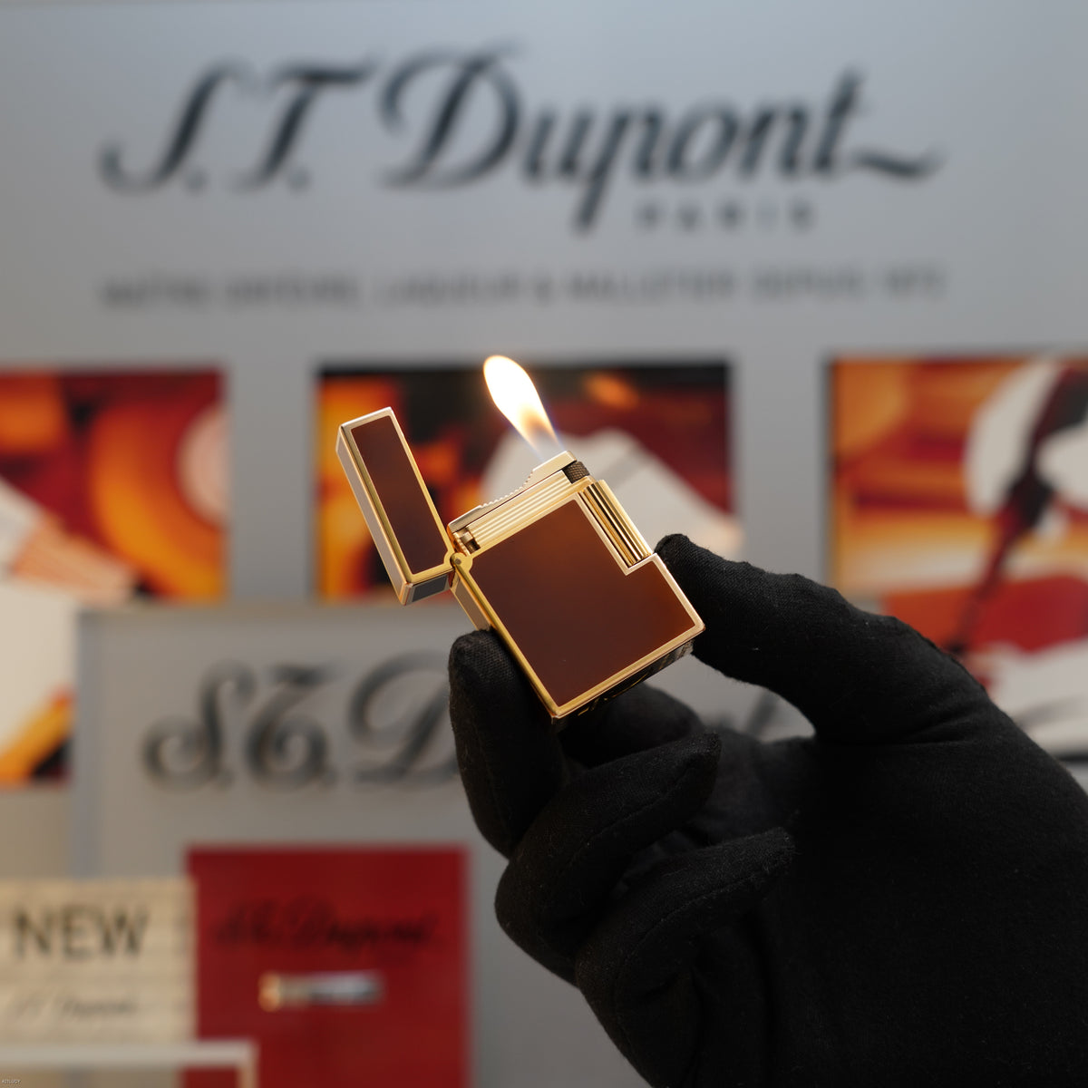 Vintage 1984 S.T. Dupont Ligne 1 Small Laque de Chine Brown Lacquer 20 Micron Gold Finish Lighter