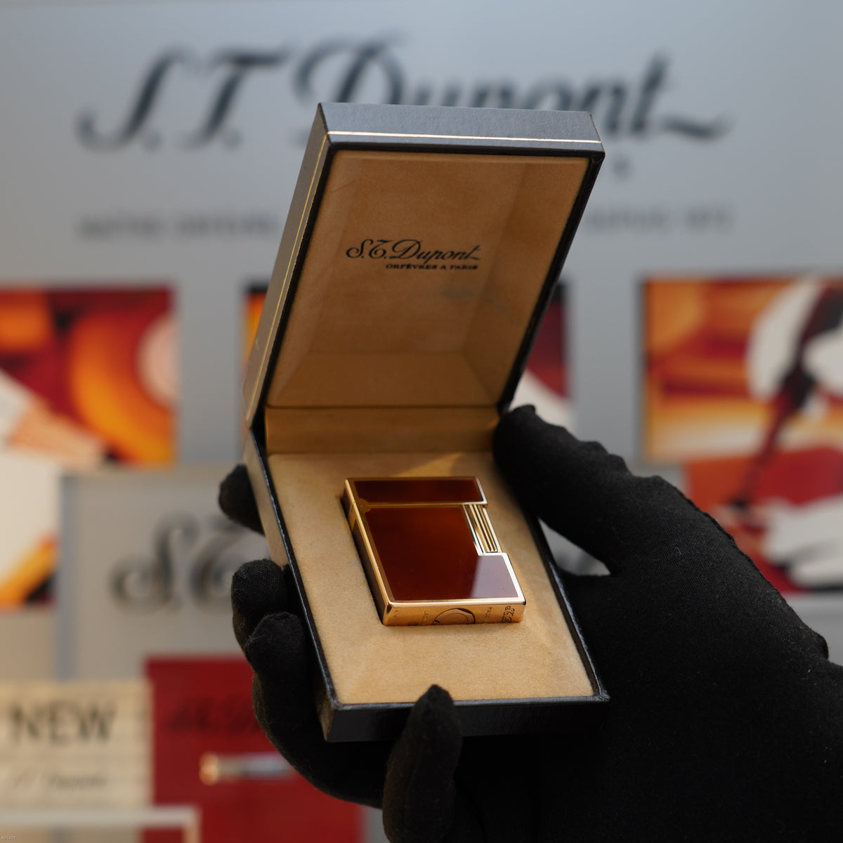 Vintage 1984 S.T. Dupont Ligne 1 Small Laque de Chine Brown Lacquer 20 Micron Gold Finish Lighter
