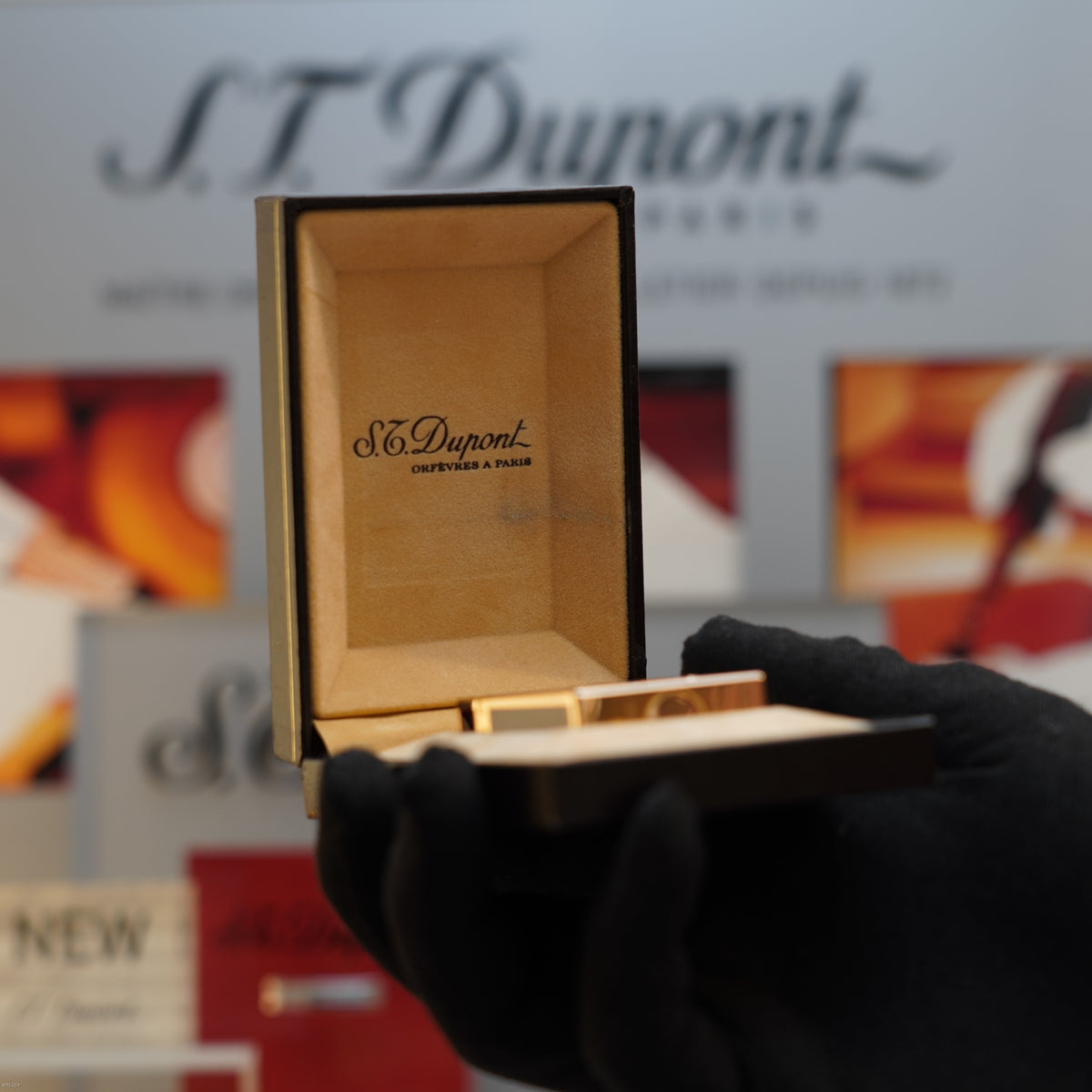 Vintage 1984 S.T. Dupont Ligne 1 Small Laque de Chine Brown Lacquer 20 Micron Gold Finish Lighter