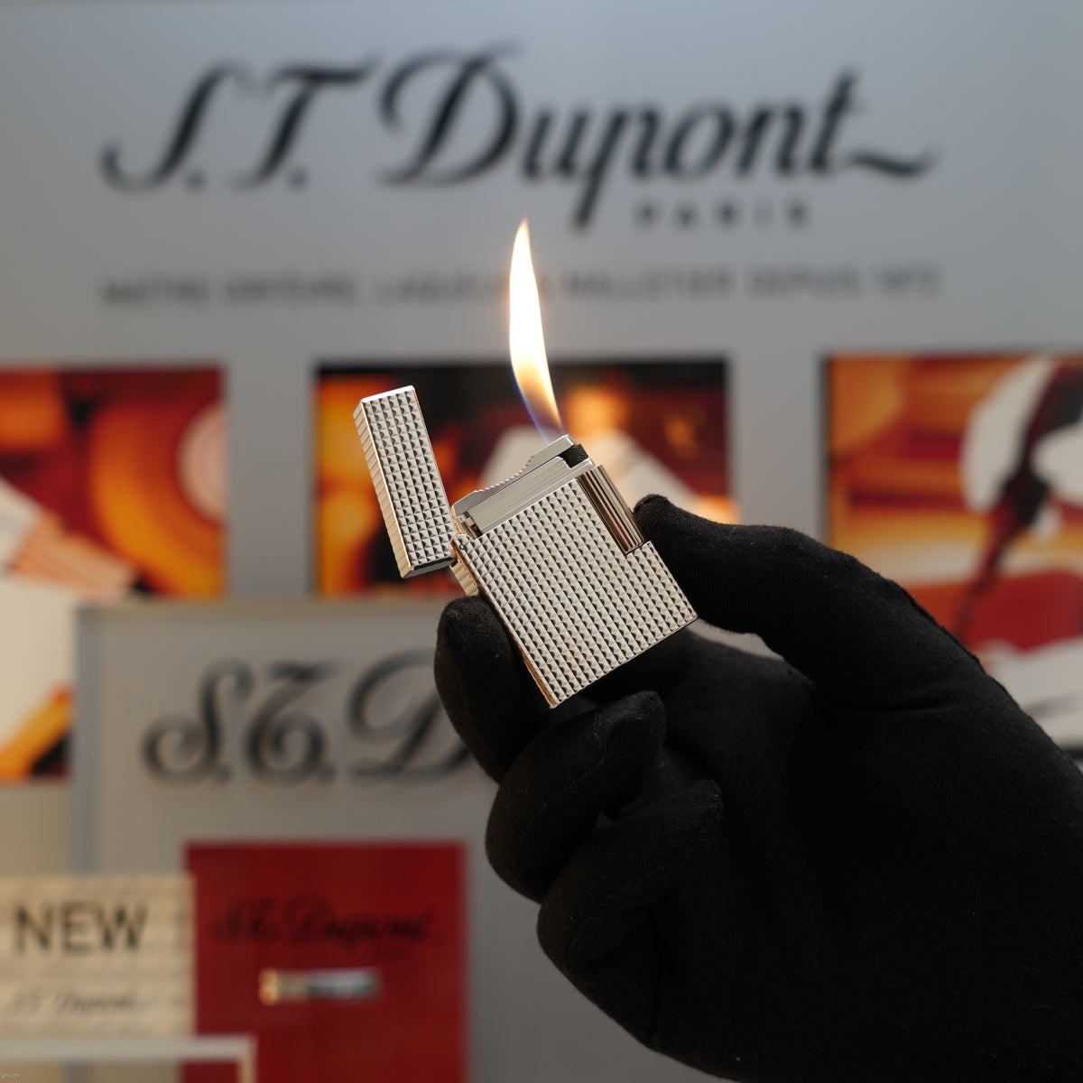 Vintage Early 1990s S.T. Dupont Ligne 1 Small Diamond Head Silver Finish Lighter – Mint Full Set