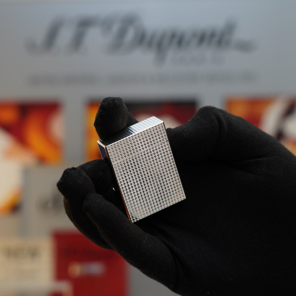 Vintage Early 1990s S.T. Dupont Ligne 1 Small Diamond Head Silver Finish Lighter – Mint Full Set