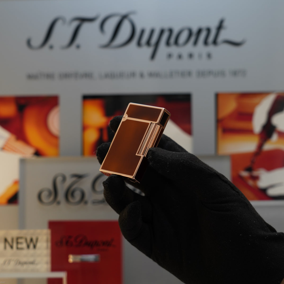 Vintage 1983 S.T. Dupont Ligne 2 Large 18k Rose Gold Finish Brown Chinese Lacquer Lighter – Mint Full Set