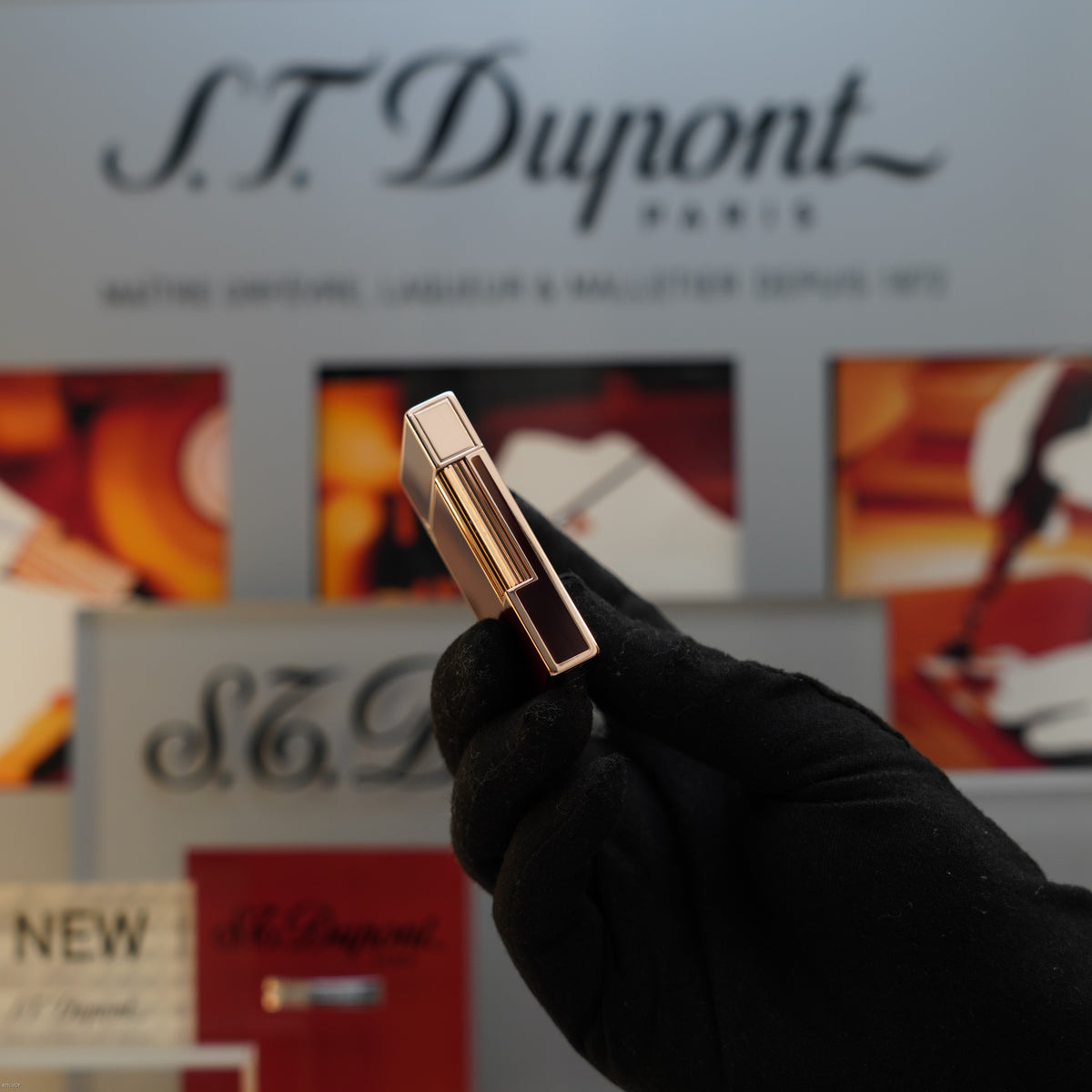 Vintage 1983 S.T. Dupont Ligne 2 Large 18k Rose Gold Finish Brown Chinese Lacquer Lighter – Mint Full Set