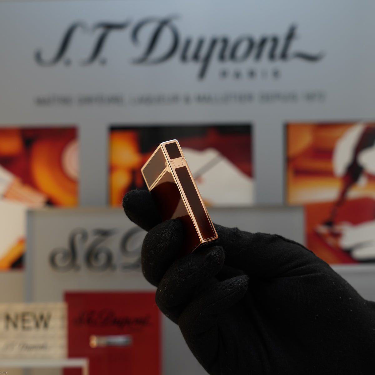 Vintage 1983 S.T. Dupont Ligne 2 Large 18k Rose Gold Finish Brown Chinese Lacquer Lighter – Mint Full Set