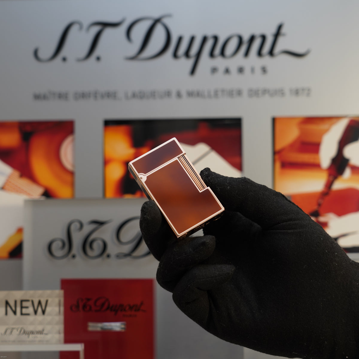 Vintage 1983 S.T. Dupont Ligne 2 Large 18k Rose Gold Finish Brown Chinese Lacquer Lighter – Mint Full Set