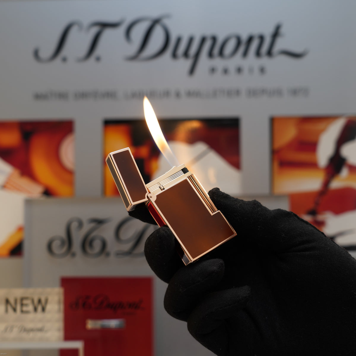 Vintage 1983 S.T. Dupont Ligne 2 Large 18k Rose Gold Finish Brown Chinese Lacquer Lighter – Mint Full Set