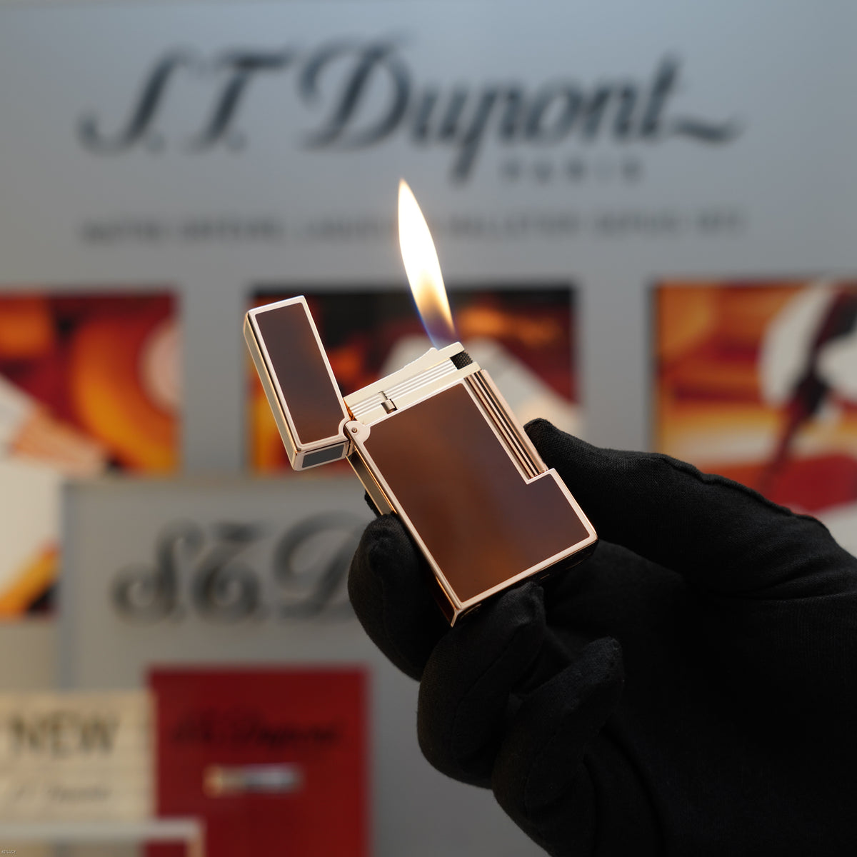 Vintage 1983 S.T. Dupont Ligne 2 Large 18k Rose Gold Finish Brown Chinese Lacquer Lighter – Mint Full Set