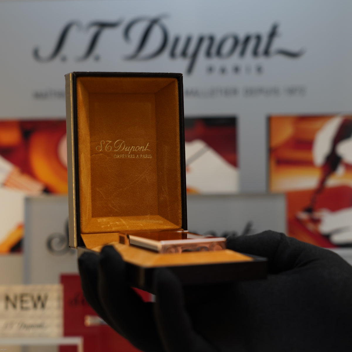 Vintage 1983 S.T. Dupont Ligne 2 Large 18k Rose Gold Finish Brown Chinese Lacquer Lighter – Mint Full Set