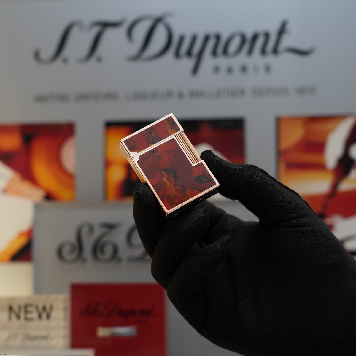 Vintage Early 1990s S.T. Dupont Ligne 2 Medium Rose Gold Finish Picasso Chinese Lacquer Lighter – Good Full Set