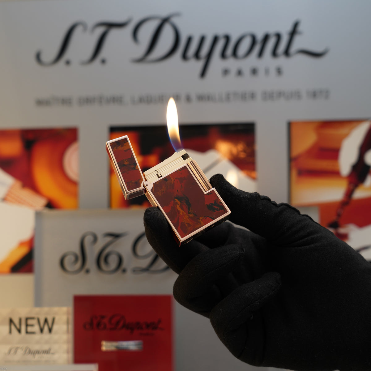 Vintage Early 1990s S.T. Dupont Ligne 2 Medium Rose Gold Finish Picasso Chinese Lacquer Lighter – Good Full Set