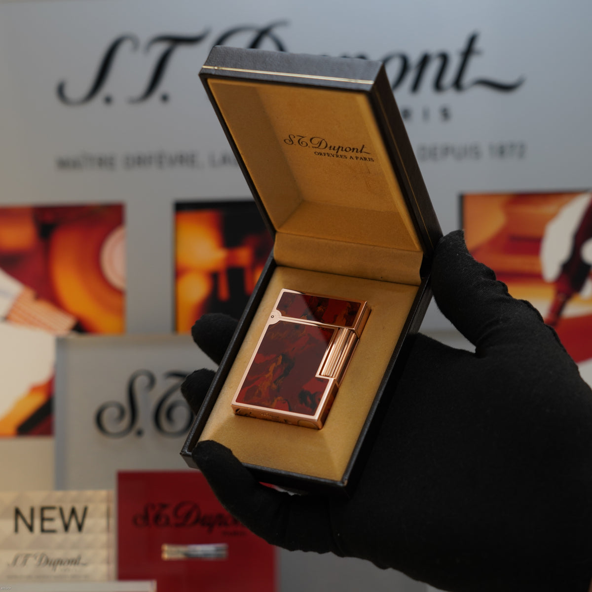 Vintage Early 1990s S.T. Dupont Ligne 2 Medium Rose Gold Finish Picasso Chinese Lacquer Lighter – Good Full Set