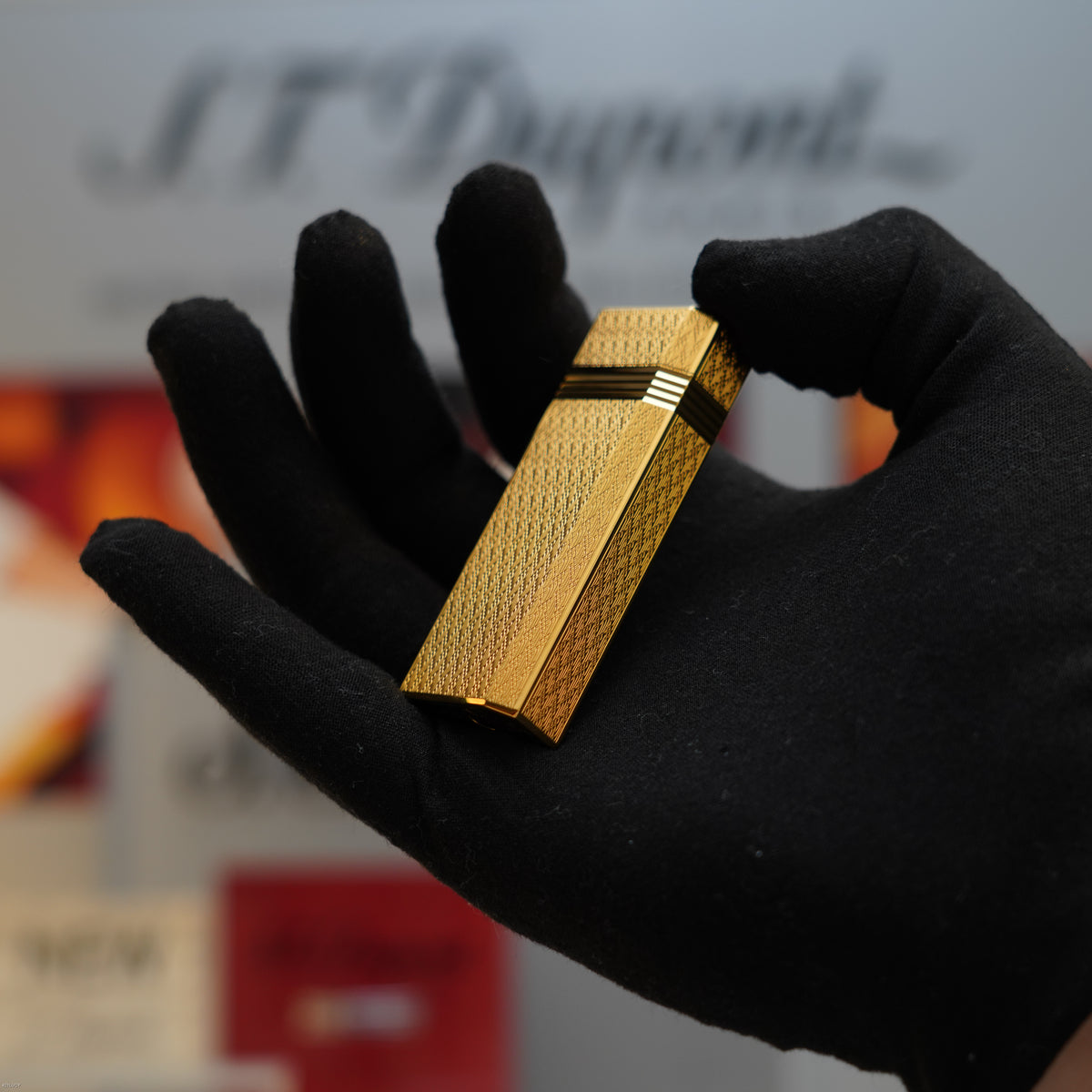 Vintage 1980 Cartier Pentagon Plaqué Or G Heavy 24K Gold Guilloché Pattern Lighter – NOS Full Set