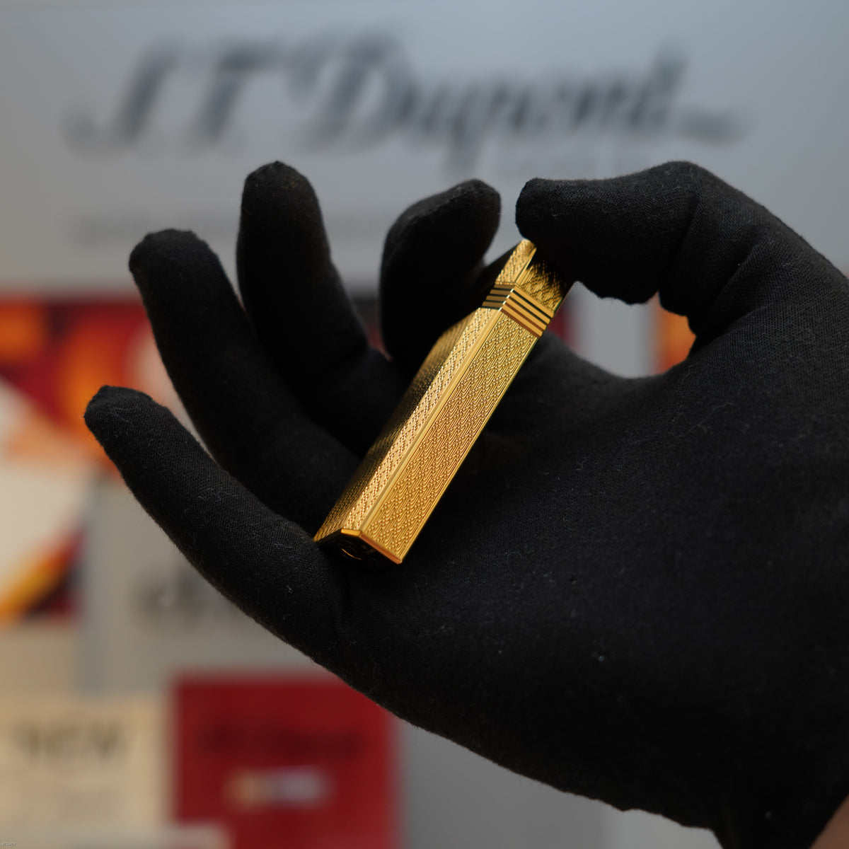 Vintage 1980 Cartier Pentagon Plaqué Or G Heavy 24K Gold Guilloché Pattern Lighter – NOS Full Set