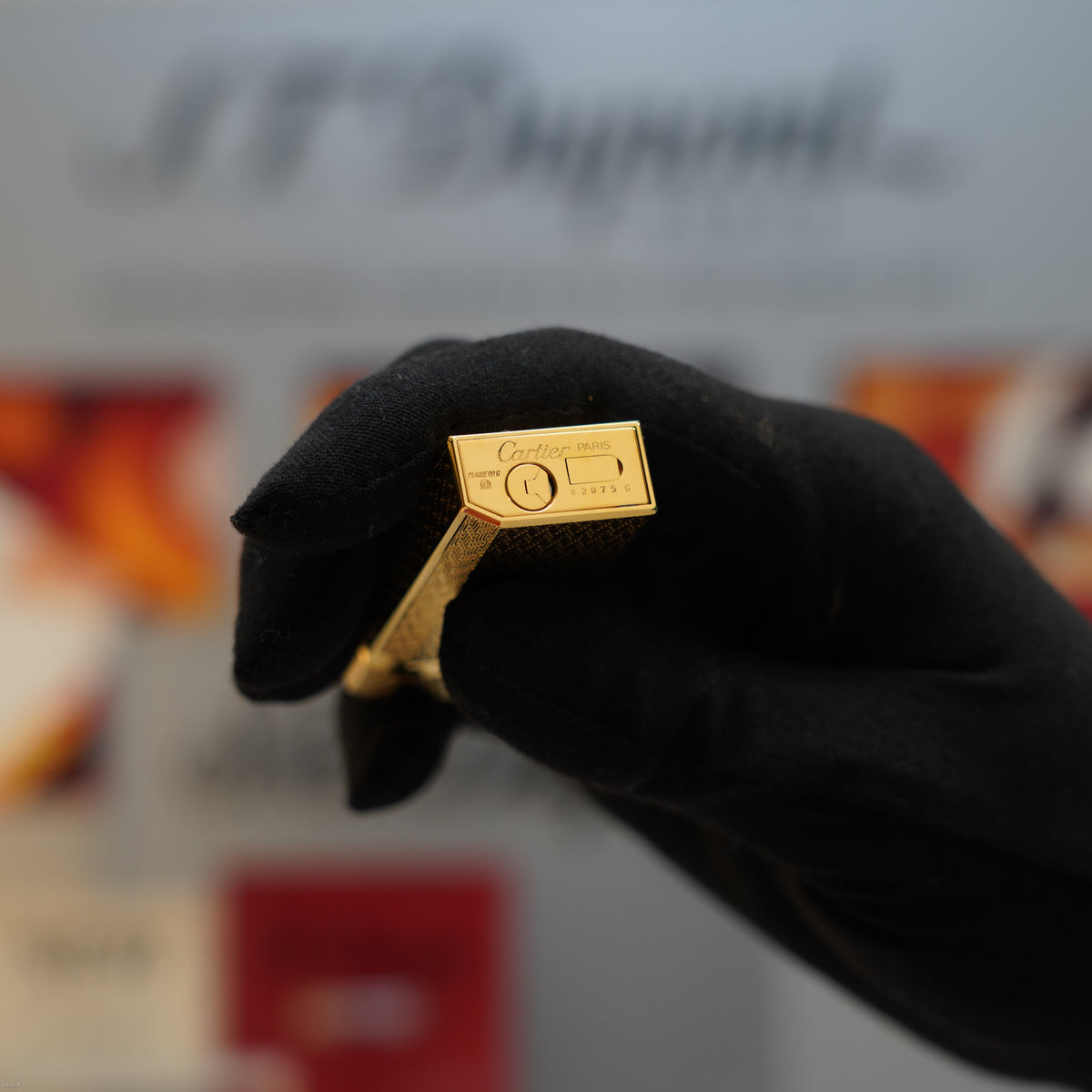 Vintage 1980 Cartier Pentagon Plaqué Or G Heavy 24K Gold Guilloché Pattern Lighter – NOS Full Set