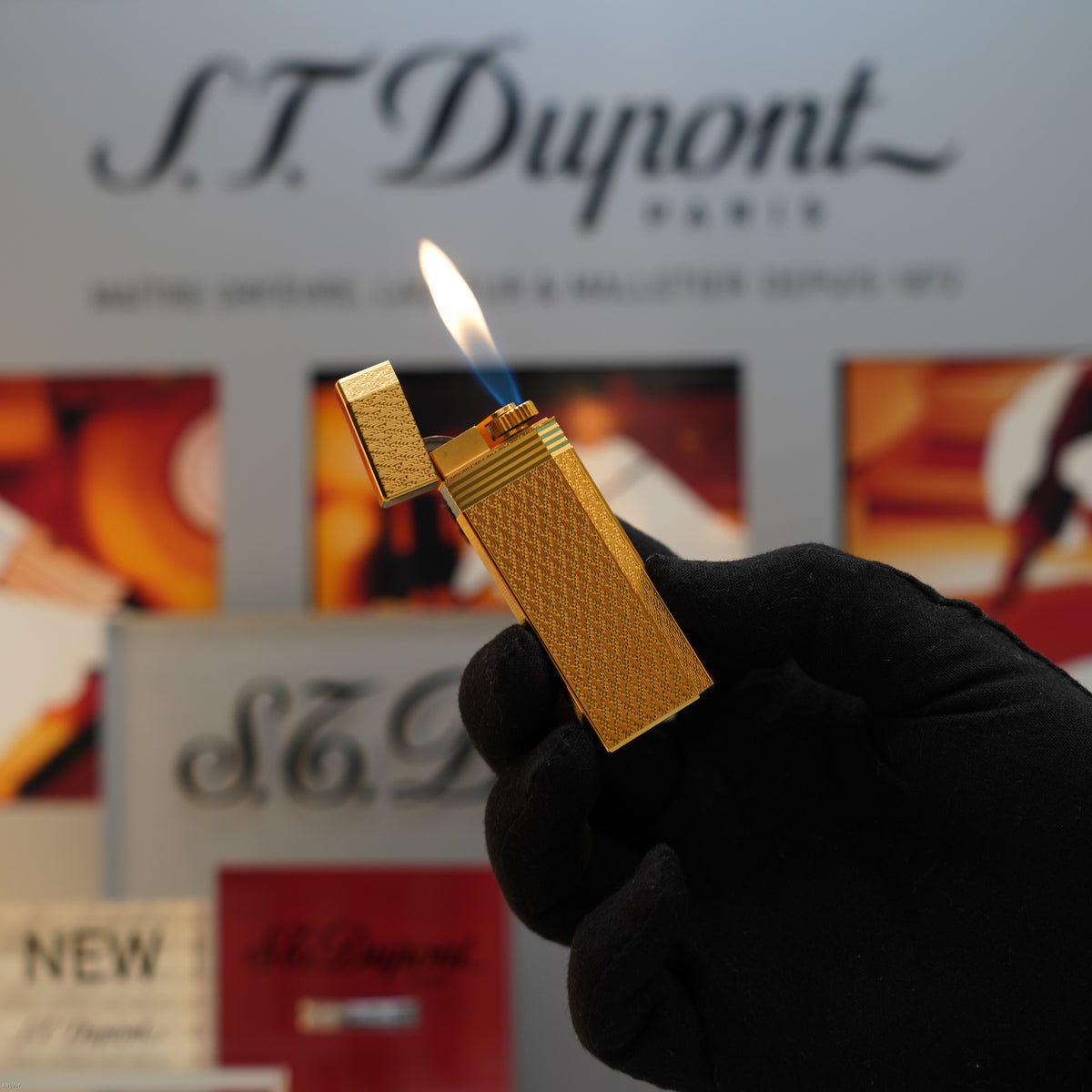Vintage 1980 Cartier Pentagon Plaqué Or G Heavy 24K Gold Guilloché Pattern Lighter – NOS Full Set