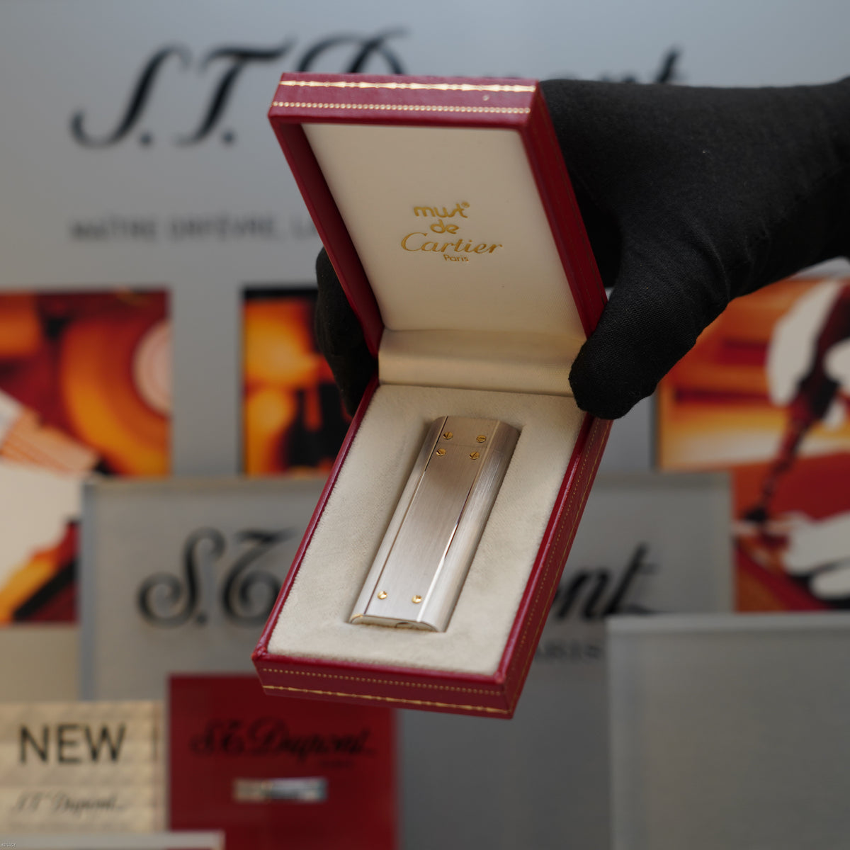Vintage 1991 Cartier Les Must Santos Two-Tone Platinum & Gold Filled Screw Lighter – Mint Full Set